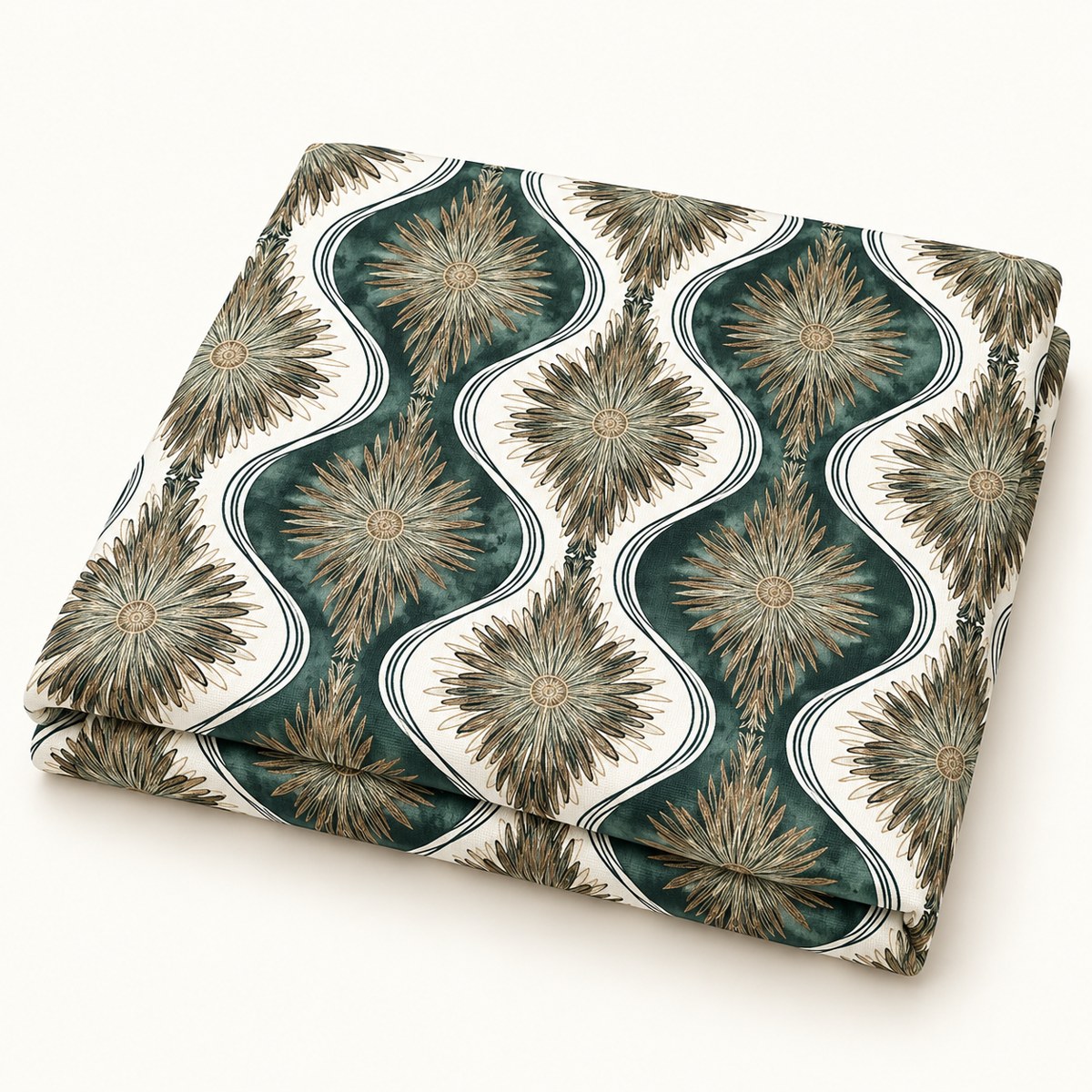 Sötétzöld kaleidoszkóp mintás pamutvászon